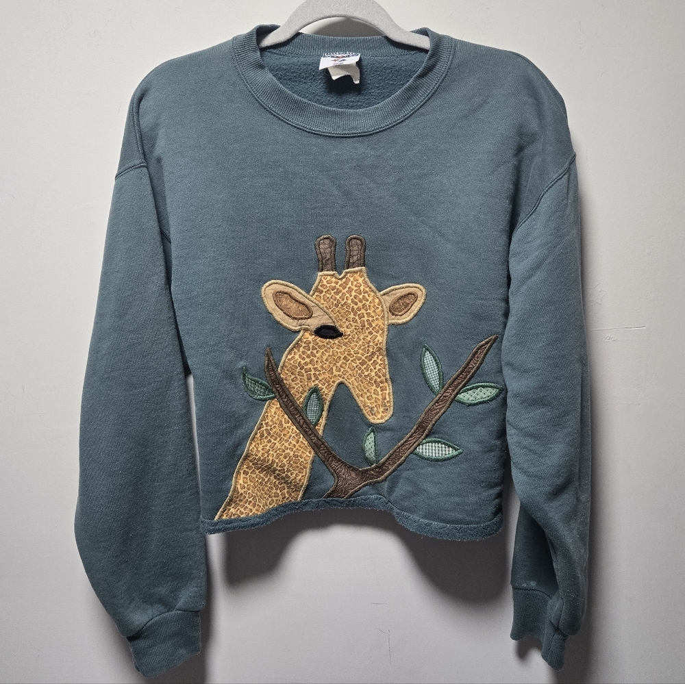 Vintage Giraffe Cropped Sweatshirt Size Small Applique